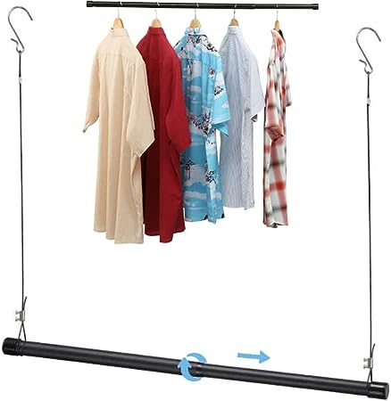 Hanging Closet Rod, Black Adjustable Width and Height 15 to 40 Inch Organizer for Hanging Clothes, Space-Saving Closet Garment Organizer Rack, Closet Extender Hanging Rod, Tension Clothes Hanging