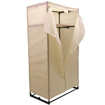 Home Discount Storage Double Wardrobe, Cream Canvas Clothes Rail Strong Frame FREE DELIVERY