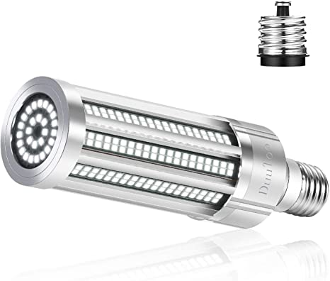 DuuToo Bright 60W LED Corn Light Bulbs (420 Watt Equivalent) - E26 to E39 Mogul Base Adapter 6000K Daylight 7250Lumen for Commercial Ceiling Lamps - Garage Warehouse Factory High Bay