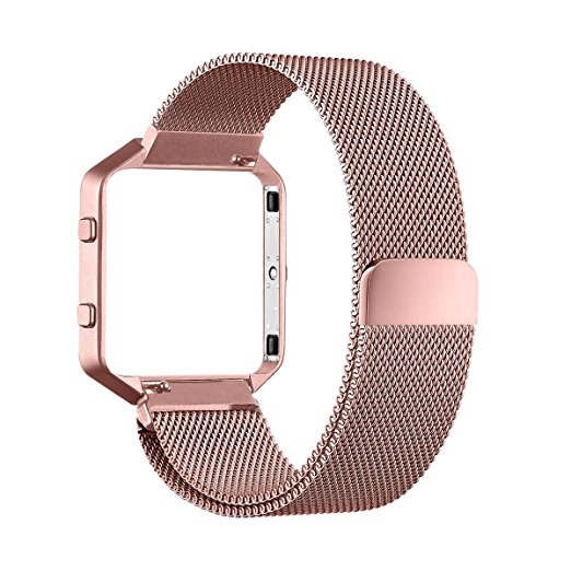 For Fitbit Blaze Replacement Band, PUGO TOP Milanese Loop Stailess Steel Bracelet Strap for Fitbit Blaze Smart Fitness Watch, with Unique Magnet Lock