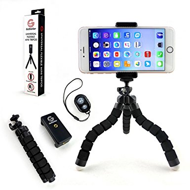 Universal Flexible Mini Tripod (Lightweight) w/ Ball Head for Cameras, iPhone 6 Plus, and other Smartphone Devices - Mount Adapter   Bluetooth Remote Shutter (Wrist Strap)