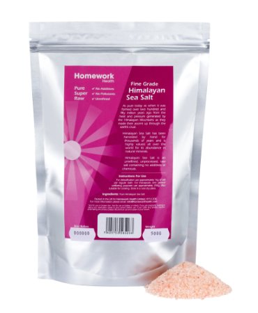 Homework Health Himalayan Pink Salt Fine Grade Zero Additives Suitable For Cooking And Detoxification Comes In Re Sealable Stand Up Pouch 500g