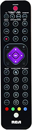 RCA 4 Device Remote Control - Universal Ultra Slim 4 Device Remote Control Platinum Pro. for TV, DVD, Cable, Satellite, Streaming Devices and Audio/Soundbar; Fully Backlit Keys RCRTBL04BE