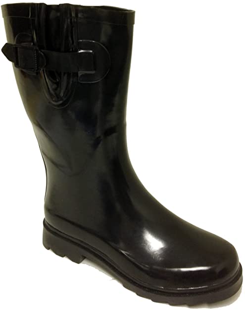 G4U Women's Rain Boots Multiple Styles Color Rubber Mid Calf Buckle Waterproof Wellies Short Snow Shoes