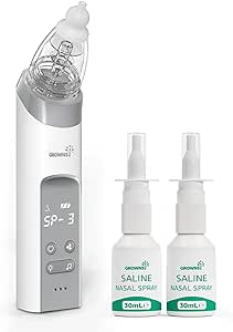 GROWNSY Breathe Easy Nasal Care Set with Electric Nasal Aspirator -Grey, 2 Pack Natural Saline Nasal Spray, Instantly Relieve Nasal Congestion and Help Helps Baby Sleep Better