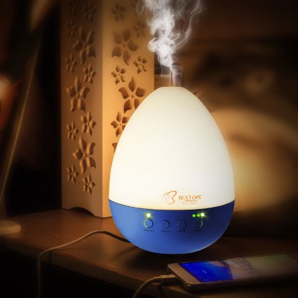 Essential Oil Diffuser, BESTOPE 350ml Aromatherapy Ultrasonic Humidifier Cool Mist Essential Oil with 8 Color LED Light Changing, Waterless Auto Shut-off for Office Home and Baby Room