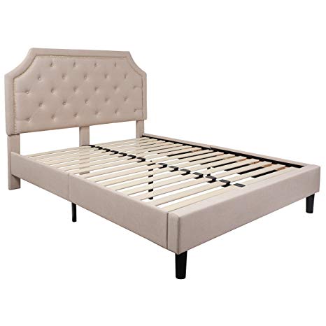 Flash Furniture Brighton Tufted Upholstered Queen Size Platform Bed in Beige Fabric