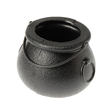 Mini Black Witch's Cauldron Halloween Plastic Candy Holders (1-Pack of 12)