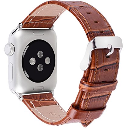 2 Colors for Apple Watch Bands 38mm, Fullmosa Bamboo Calf Leather Replacement Band/Strap with Stainless Steel Clasp for Apple iWatch Series 1 2 3 Sport and Edition Versions 2015 2016 2017,Brown