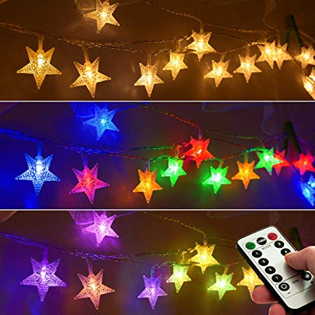 Homeleo 25ft 50 LED Multicolor Star String Lights for Bedroom Decorations, Battery Operated Led Christmas Lights for Apartment Dorm Room Decor(Remote/Timer/Warm White Multicolor Combination)