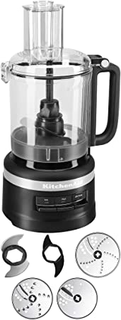 KitchenAid 9 Cup Food Processor Plus, 3 speed, Vegetable Chopper, Work Bowl, Multi-purpose blade, Reversible Slicing/Shredding Disc, Chop, Puree, Knead, Shred, Slice ingredients, KFP0919BM Black Matte