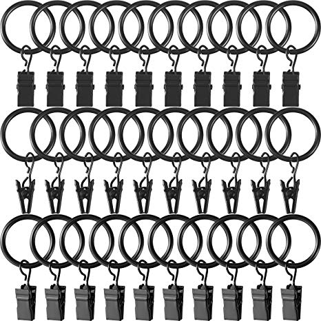 Chuangdi 60 Pack Curtain Rings, Curtain Clips, Curtain Clip Ring, Metal Decorative Drapery Rings 1 Inch Interior Diameter Black