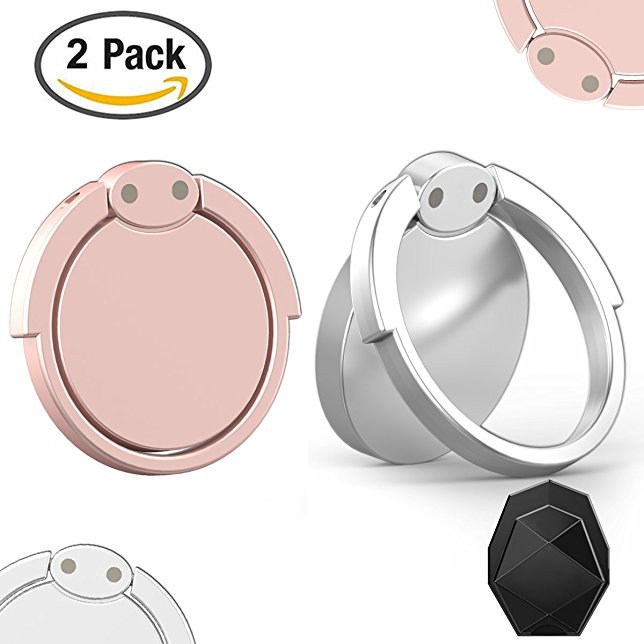 Phone Ring Holder & Stand - 2 Pieces Universal Finger Grip Stand Holder Ring - Car Mount Phone Ring Grip for iPhone / Samsung / Galaxy / iPad / Phone Case (Rose Gold/White Hero)