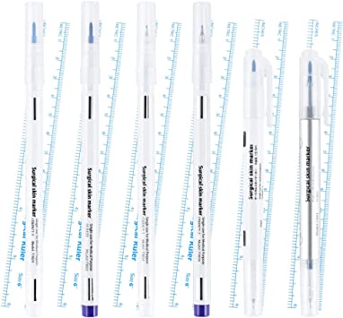 Ownest 6 Pcs Surgical Skin Marker Tattoo Pen,Professional Marker Pen Tatto Surgical Pen 0.5mm 1mm,Waterproof Surgical Skin Markers with Paper Ruler, Contain 4 Single Head 2 Double Head