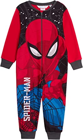 Marvel The Official Spiderman Onesie for Boys Fleece All in One Kids Pyjamas Pjs Zipped Loungewear