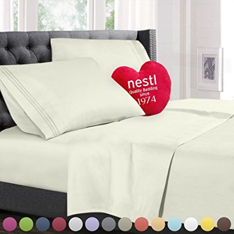 Bed Sheet Bedding Set, Queen, Ivory, 100% Soft Brushed Microfiber Fabric Deep Pocket Fitted Sheet, 1800 Luxury Bedding Collection, Hypoallergenic & Wrinkle Free Bedroom Linen Set By Nestl Bedding