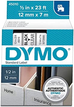 DYMO Authentic D1 Label Cassette, Black Print on Clear Tape, 1/2 Inch x 23 Feet (Pack of 1) - New