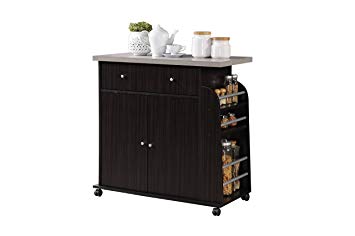 HODEDAH IMPORT Kitchen Island with Spice Rack and Towel Rack, Chocolate