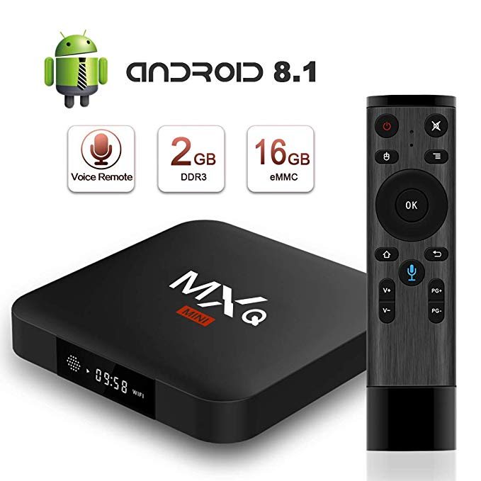 Android 8.1 TV Box Amlogic S905W Quad Core,Leelbox MXQ Mini with Android TV System 2GB RAM & 16GB ROM,Voice Remote Control Included,Support 4K (60Hz) Full HD/H.265/WiFi 2.4GHz (MXQ Mini S)