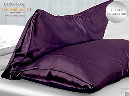MYK 100% Natural Mulberry Silk Pillowcase, Luxurious 25 Momme for Hair and Skin Care, OEKO-TEX, Queen Size, Purple, 1pc