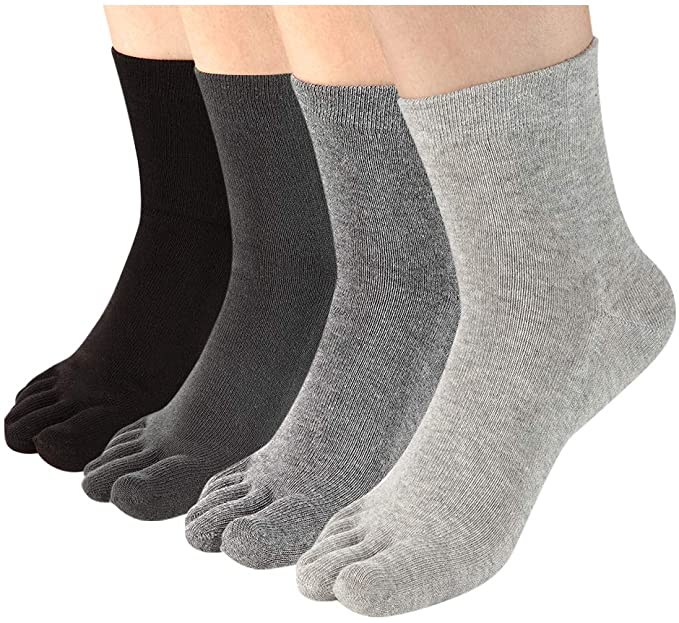 Meaiguo Toe Socks Cotton Running Five Finger Crew Socks for Men Women 4 Pack