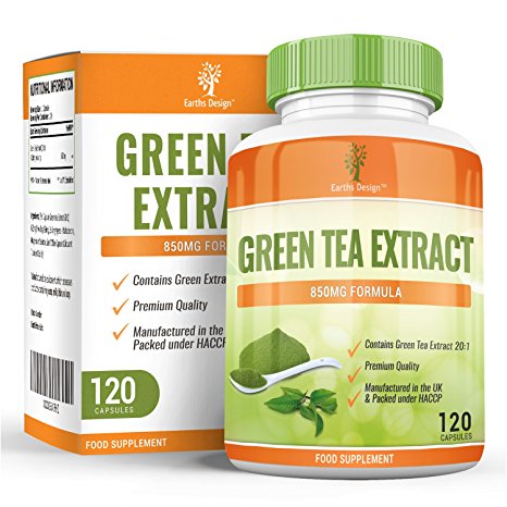 Green Tea Extract - 850mg Pure Green Tea with EGCG - Maximum Strength - 120 Capsules (4 Month Supply) by Earths Design