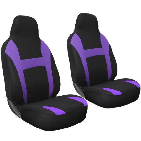 Oxgord 2pc Integrated Flat Cloth Bucket Seat Covers, Universal Fit for Car/Truck/Van/SUV, Purple & Black