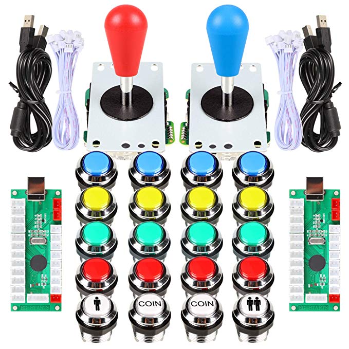 EG STARTS Arcade Gamepads & Standard Controllers DIY Games MAME Kit 2 Ellipse Oval Joystick   20 LED Chrome Buttons (Mixed-Colors)