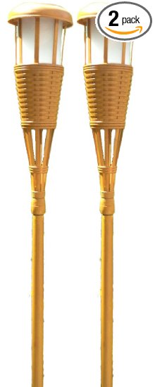 Newhouse Lighting Solar Flickering LED Tiki Torches, Bamboo Finish, 2-Pack