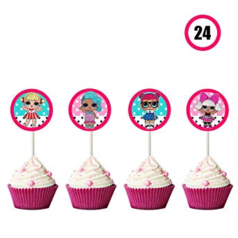 LOL Cupcake Toppers Girls Topper Set, Decorations for 1st Birthday Theme Party - 24 Count