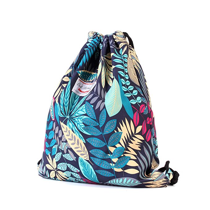 Drawstring Backpack Original Floral Leaf Lightweight Waterproof Tote Bags Sackpack for Shopping Yoga Gym Hiking Swimming Travel Beach