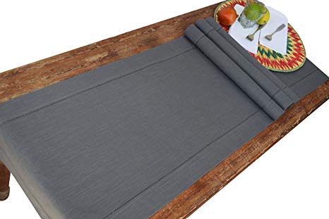 Linen Clubs Slub Cotton Hemstitched Table Runner - Charcoal-16x72