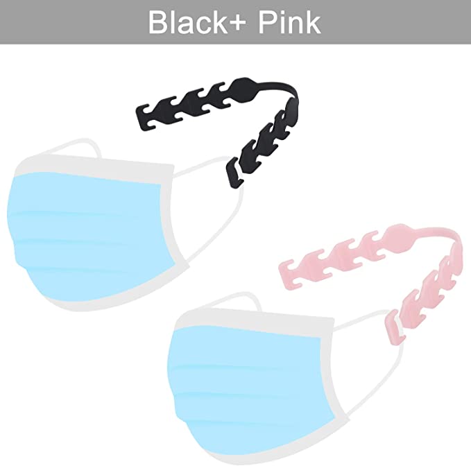 Labato Mask Extender Hooks, Adjustable Mask Ear Cord Extension Buckle Anti-Slip, Mask Extension Strap Relieves Discomfort and Pain in Your Ears, Compatible with All Kinds of Mask (black pink, 5BK 5PK)