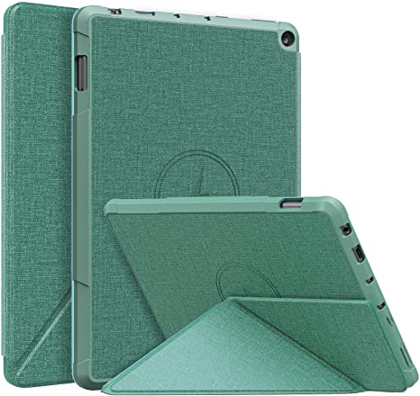 MoKo Case for All-New Kindle Fire HD 10 & Fire HD 10 Plus Tablet（11th Generation, 2021 Release, Origami Standing Shell Cover Case with Magnetic TPU Back Cover for 10.1 inch Tablet-Dark Green