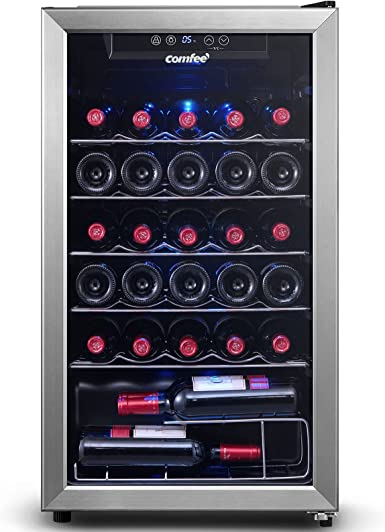 COMFEE' CRW29S3AST Freestanding Wine Cellar, 29 Bottle Wine Cooler Refrigerators, Quiet Operation Compressor, Glass Door Stainless Steel Frame For Red&White Wine&Beer