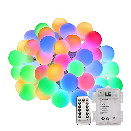 LE 50 LEDs 16.4ft Multi-color Globe String Lights with Remote Control, Battery Powered, Waterproof 8 Modes Lighting Fairy Twinkle Light Bulb For Garden Patio Party Wedding Christmas Tree Décor