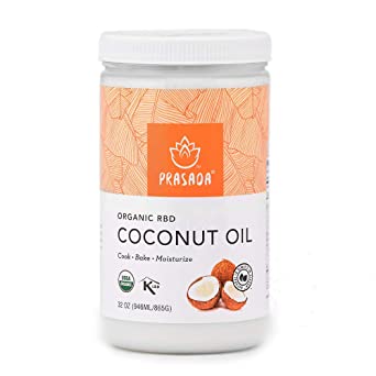 Prasada Organic Refined Coconut Oil (32oz) | Expeller-Pressed, Non-GMO, Single Origin | Perfect for Baking, Frying, Grilling and Cosmetic Application