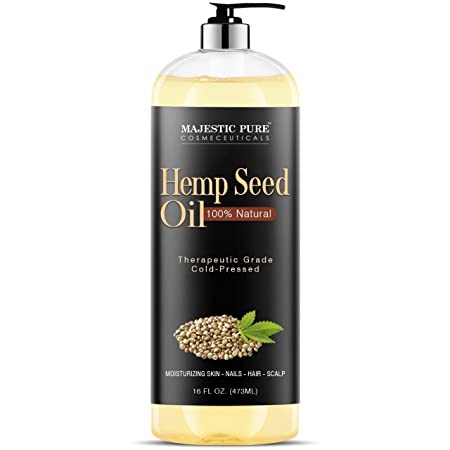 Majestic Pure Hemp Seed Oil, 100% Pure and Natural, Cold-Pressed, Moisturizing, for Skin Care, Massage, Hair Care, and to Dilute Essential Oils, 16 fl oz