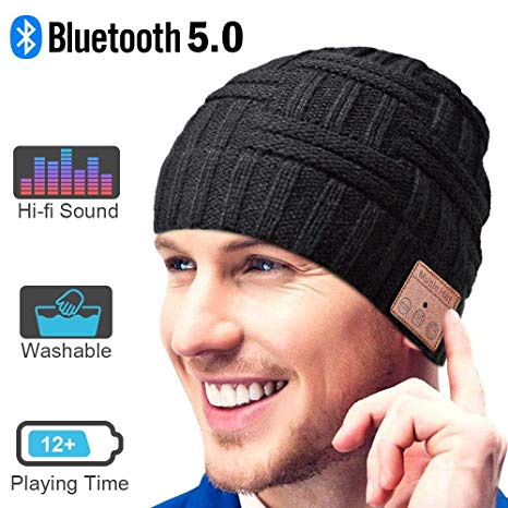 Bluetooth Beanie, Music Gifts for Men and Women,Upgraded Bluetooth 5.0 Music Hat, Wireless Headphone Built-in HD Stereo Speakers Hands Free Call, Winter Outdoor Sports & Christmas Gifts