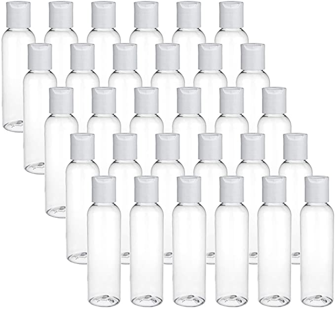 Bekith 30 Pack 4oz Plastic Squeeze Bottles with Disc Top Flip Cap, Clear Refillable Containers For Shampoo, Lotions, Liquid Body Soap, Creams