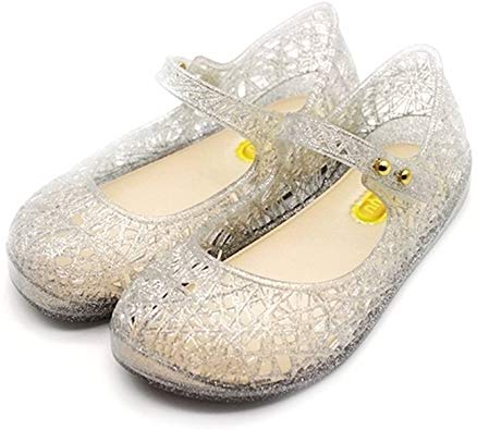 Toddler Girls Mary Jane Flat Jelly Shoes White Dots Kid's Sandals (Comes with 1 Pair of Bows Tie)