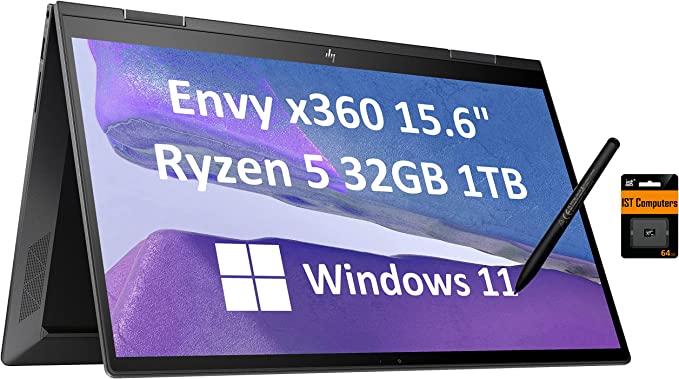 HP Envy X360 15 2-in-1 Touchscreen (Ryzen 5 5625U, 32GB RAM, 1TB SSD, Active Stylus, Laptop Bag) AMD 6-Core(Beat i7-1165G7) 15.6" FHD Convertible Laptop, Backlit, Pen, Alexa, Windows 11 Home - 2022