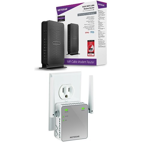 NETGEAR N600 Wi-Fi DOCSIS 3.0 Cable Modem Router (C3700) Bundle with N300 WiFi Range Extender, Essentials Edition (EX2700)