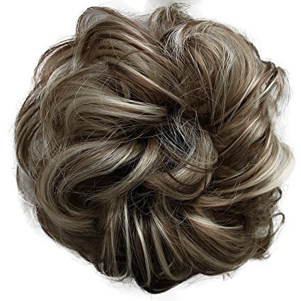 PRETTYSHOP Scrunchie Scrunchy Bun Up Do Hair piece Hair Ribbon Ponytail Extensions Wavy Curly or Messy Verious Colors (sandy blonde grey mix 12H88 G38A)