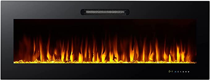 Electric Fireplace 50 inch - LINKLIFE Freestanding Wall/Insert Mounted Fire Suite Heater with 9 Flame Colour Effect, Manual Switches & Remote Control, 1500W (Black)