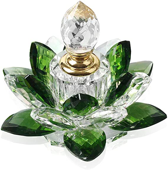 Green Crystal Perfume Bottles Empty Lotus Flower Figurines Gifts for Women