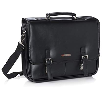 Alpine Swiss Leather Briefcase Dressy Double Buckle Flap-Over