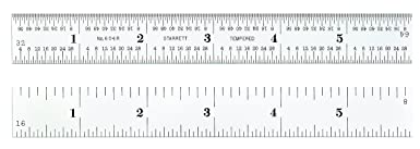 Starrett C604R-6 W/SLC Spring Tempered Steel Rule With Inch Graduations, 4R Graduations, 6" Length, 3/4" Width, 3/64" Thickness