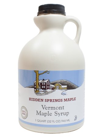 Hidden Springs Natural Vermont Maple Syrup Golden Delicate 32 Ounce
