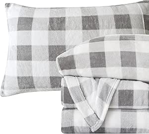 Elegant Comfort Luxuriously Soft 4-Piece Velvet Plush Flannel Sheet Set - Premium Quality - Cozy Warm, Anti-Static, Non Pilling Fuzzy Velvet Flannel Fleece Deep Pocket Sheet Set - Full, Buffalo Gray